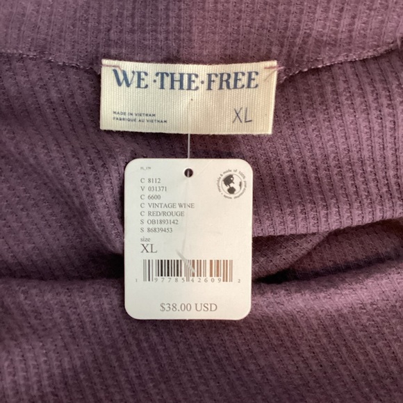 We The Free Ribbed Long Sleeve Top Vintage Wine Red XL - Picture 6 of 7